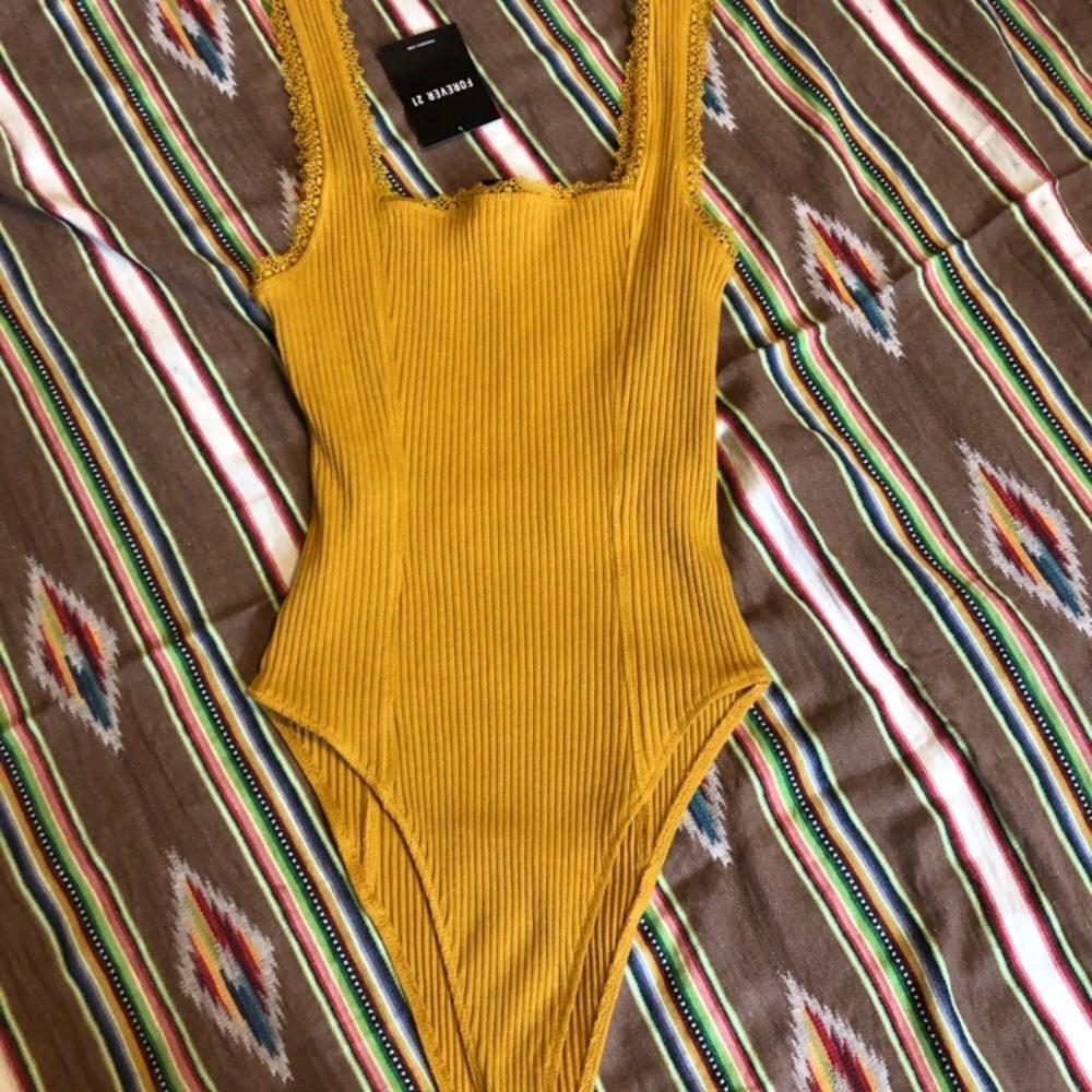 ❌SOLD❌Squareneck ribbed mustard bodysuit - Picture 2 of 4